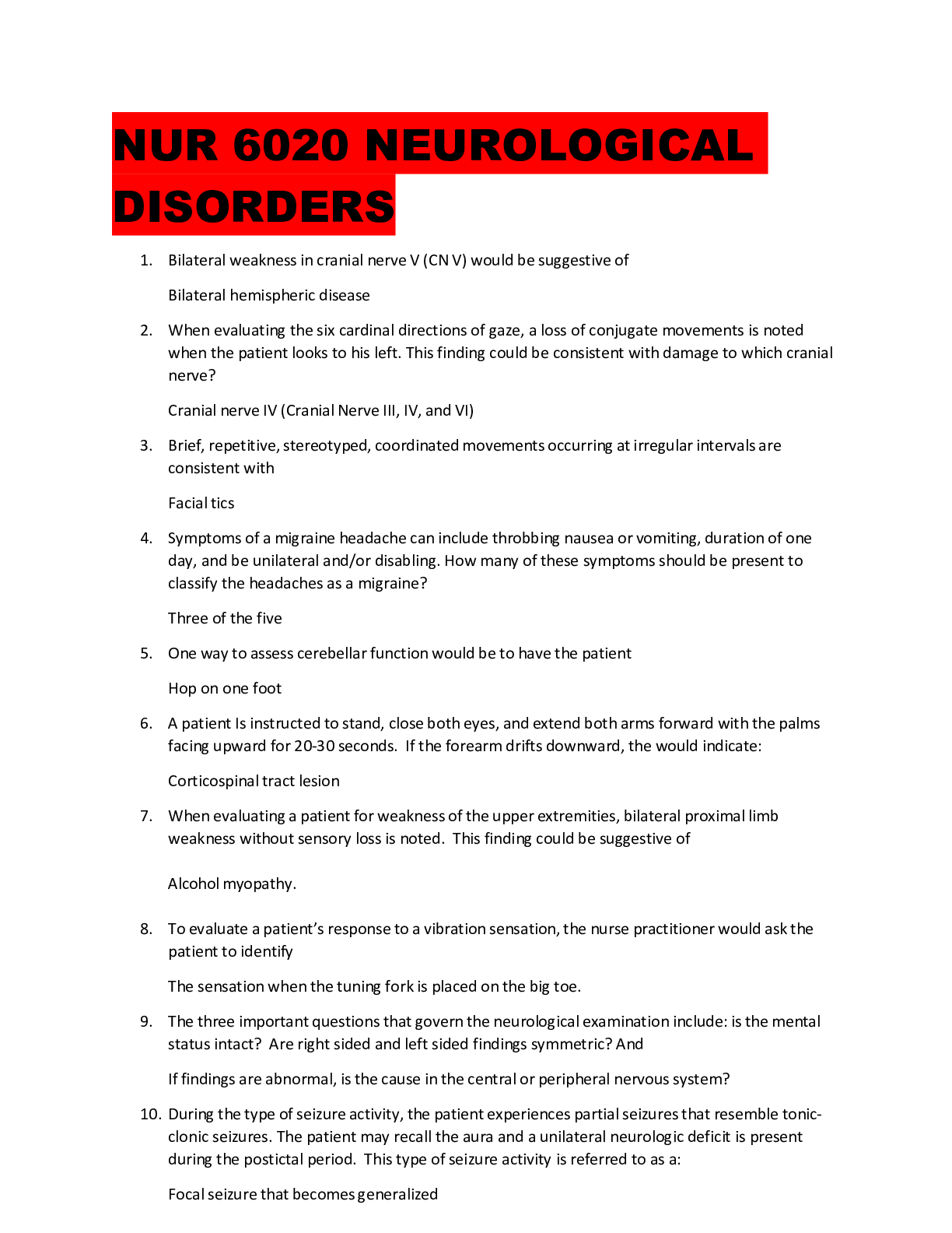 Preview of NUR 6020 NEUROLOGICAL DISORDERS